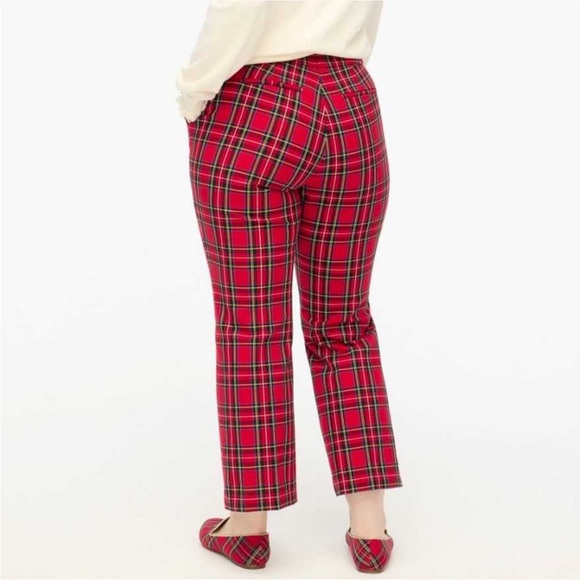 J. Crew Kelsey Tartan Plaid Cropped Flare Red Cropped Pants Size 10 - Picture 6 of 10